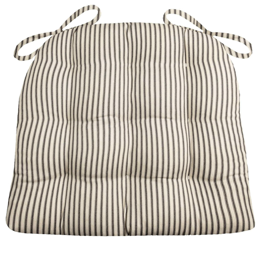 Ticking Stripe Black Dining Chair Pad - Reversible, Latex Foam Fill Extra-Large - APX 16.5 x 18 / Black