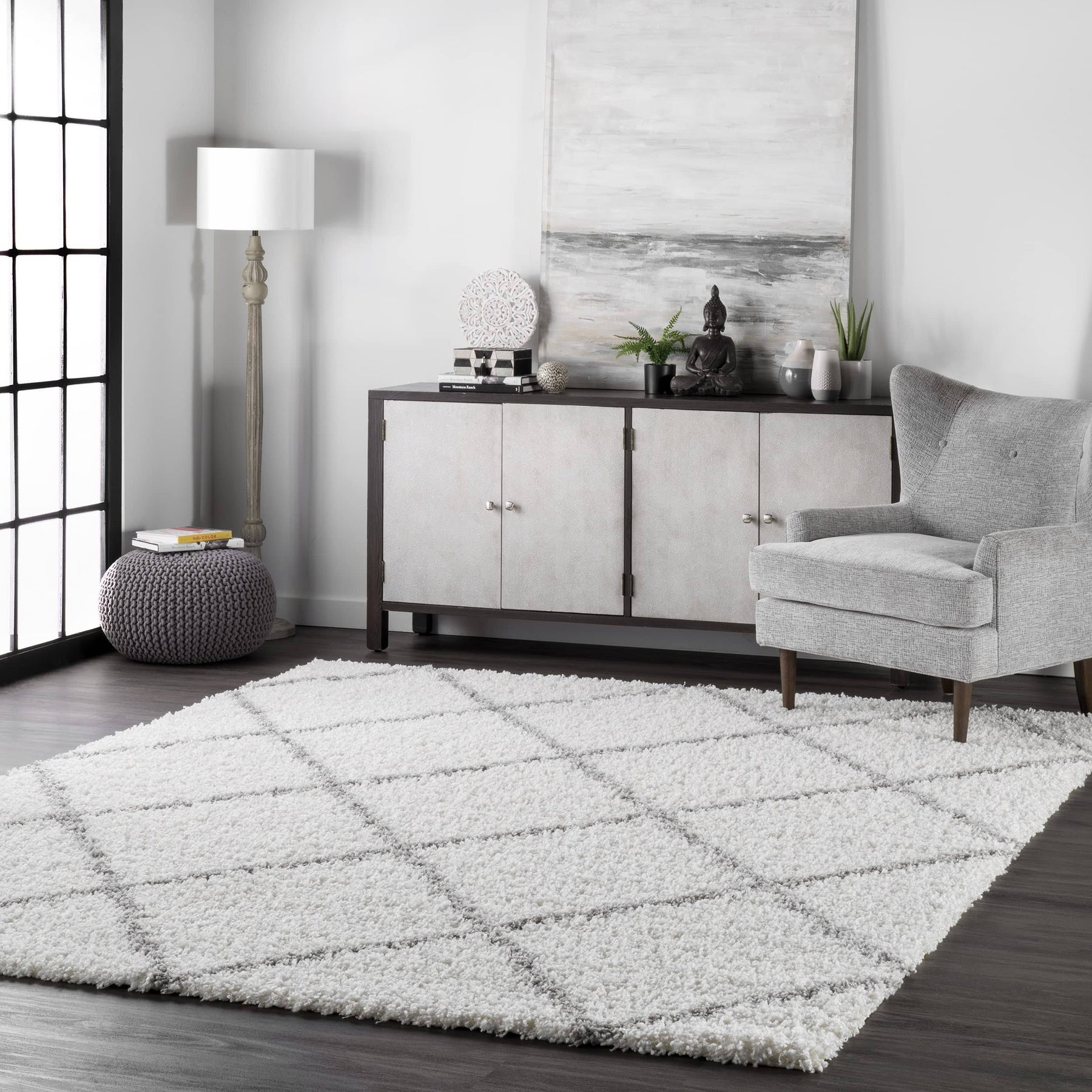 nuLOOM Shanna Shaggy White Area Rug, 6' 7' x 9'