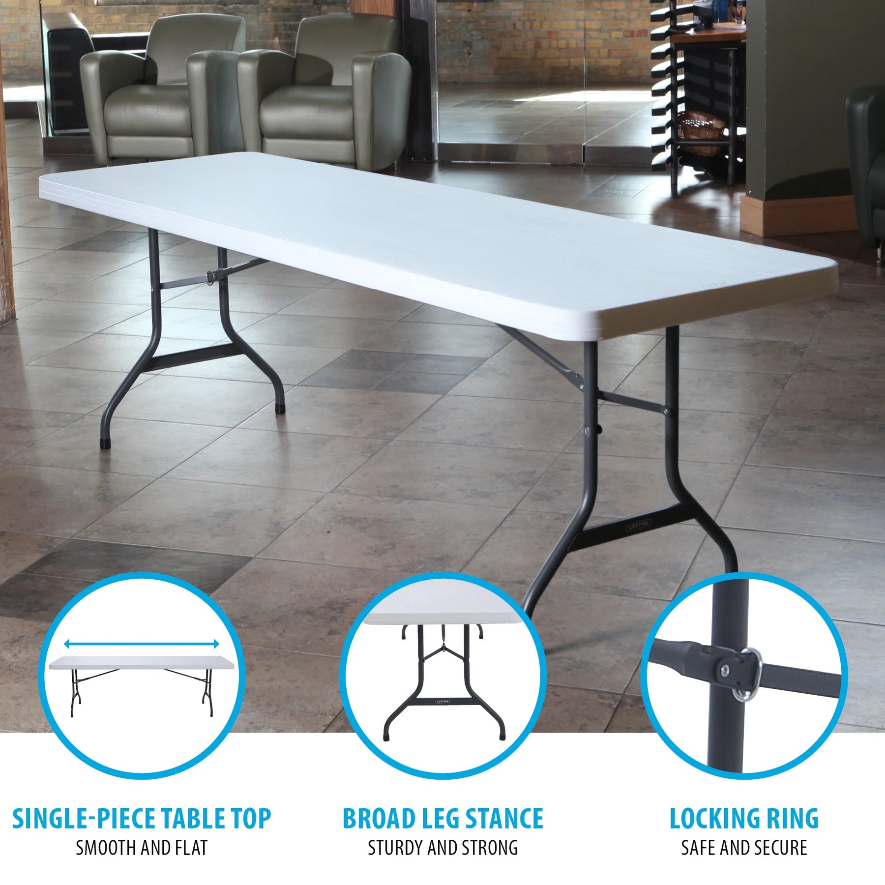 Lifetime 8 - Foot Commercial Grade Folding Table, White Granite (22980)