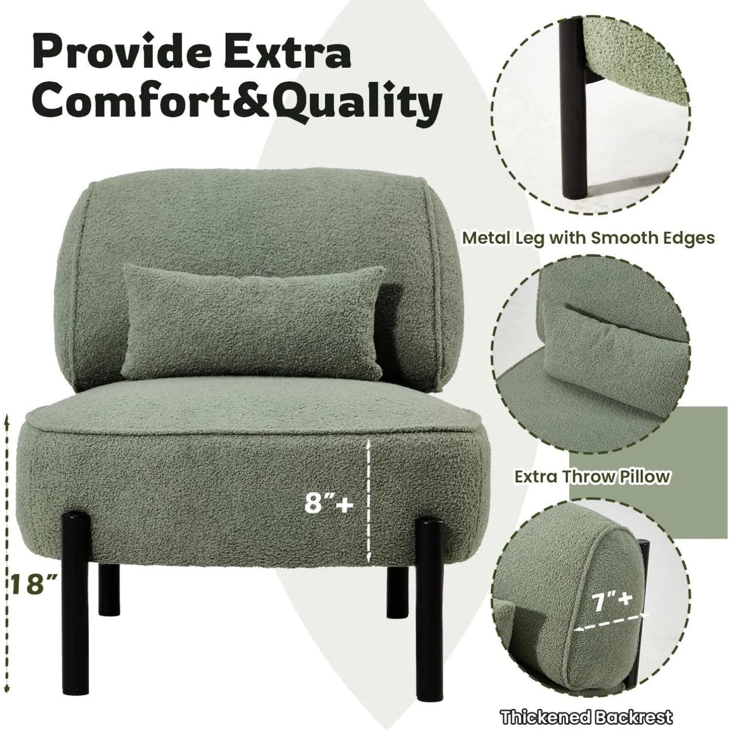 AECOJOY Mid Century Modern Accent Chair, Extra Large Teddy Upholstered Lounge Chair with Pillow
