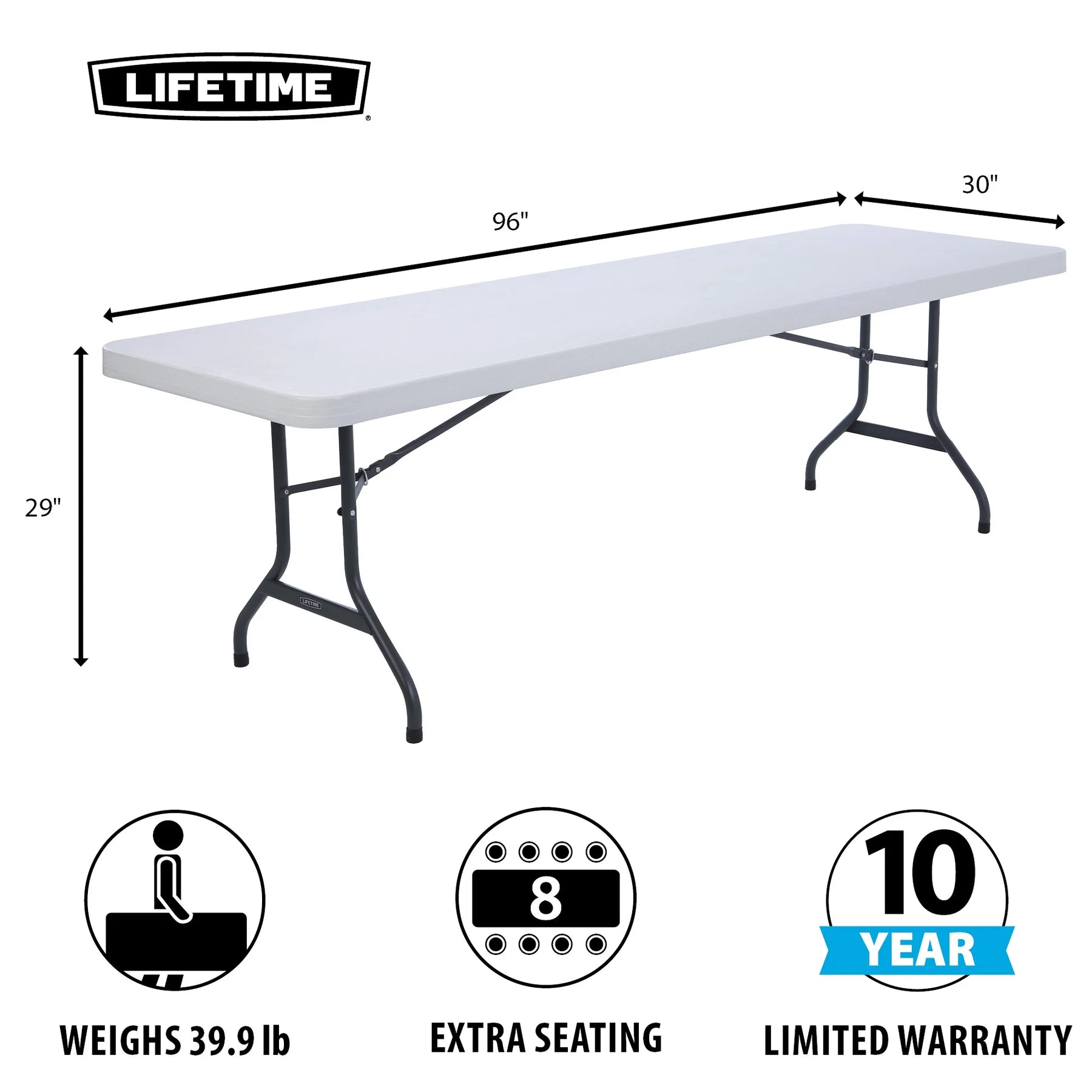 Lifetime 8 - Foot Commercial Grade Folding Table, White Granite (22980)