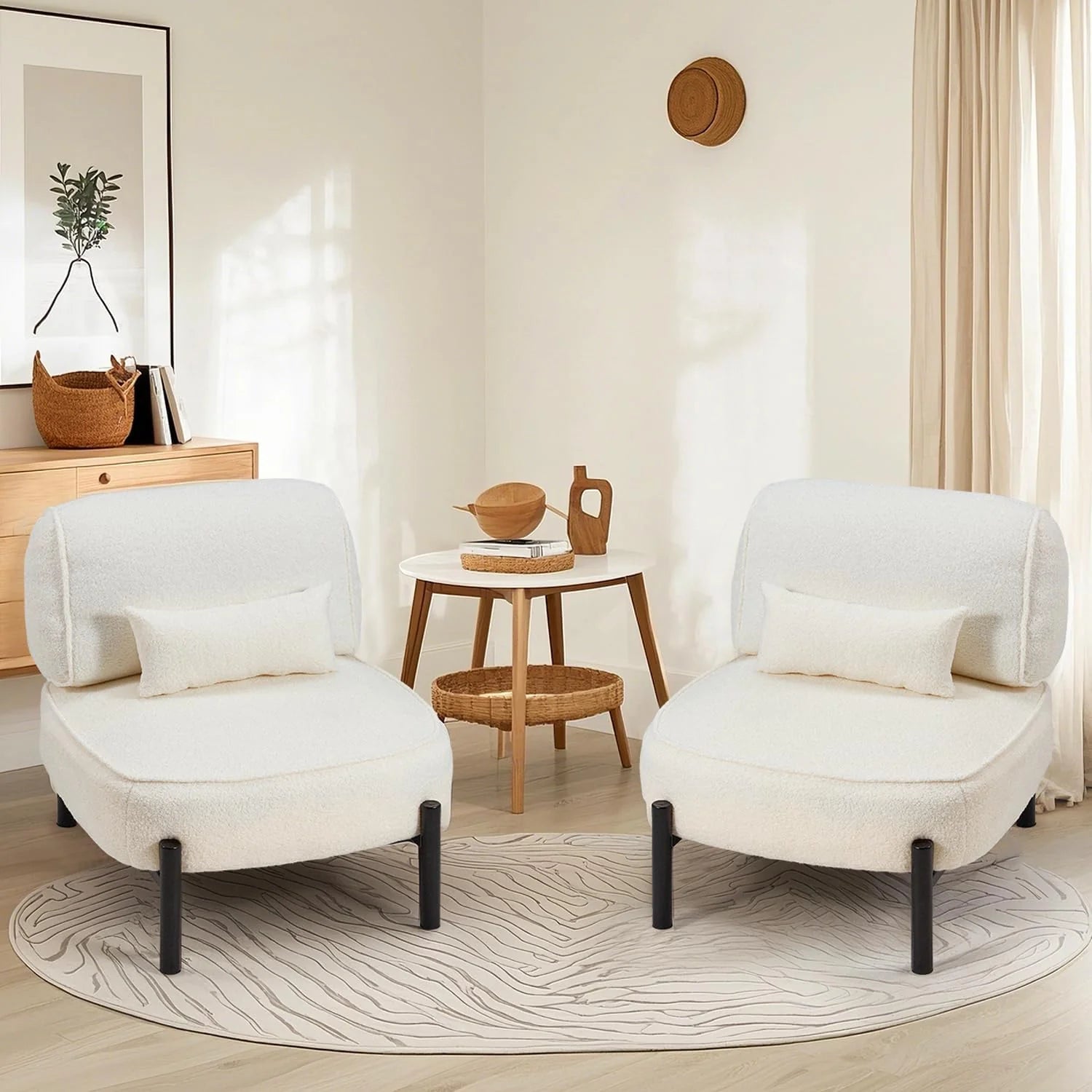AECOJOY Mid Century Modern Accent Chair, Extra Large Teddy Upholstered Lounge Chair with Pillow