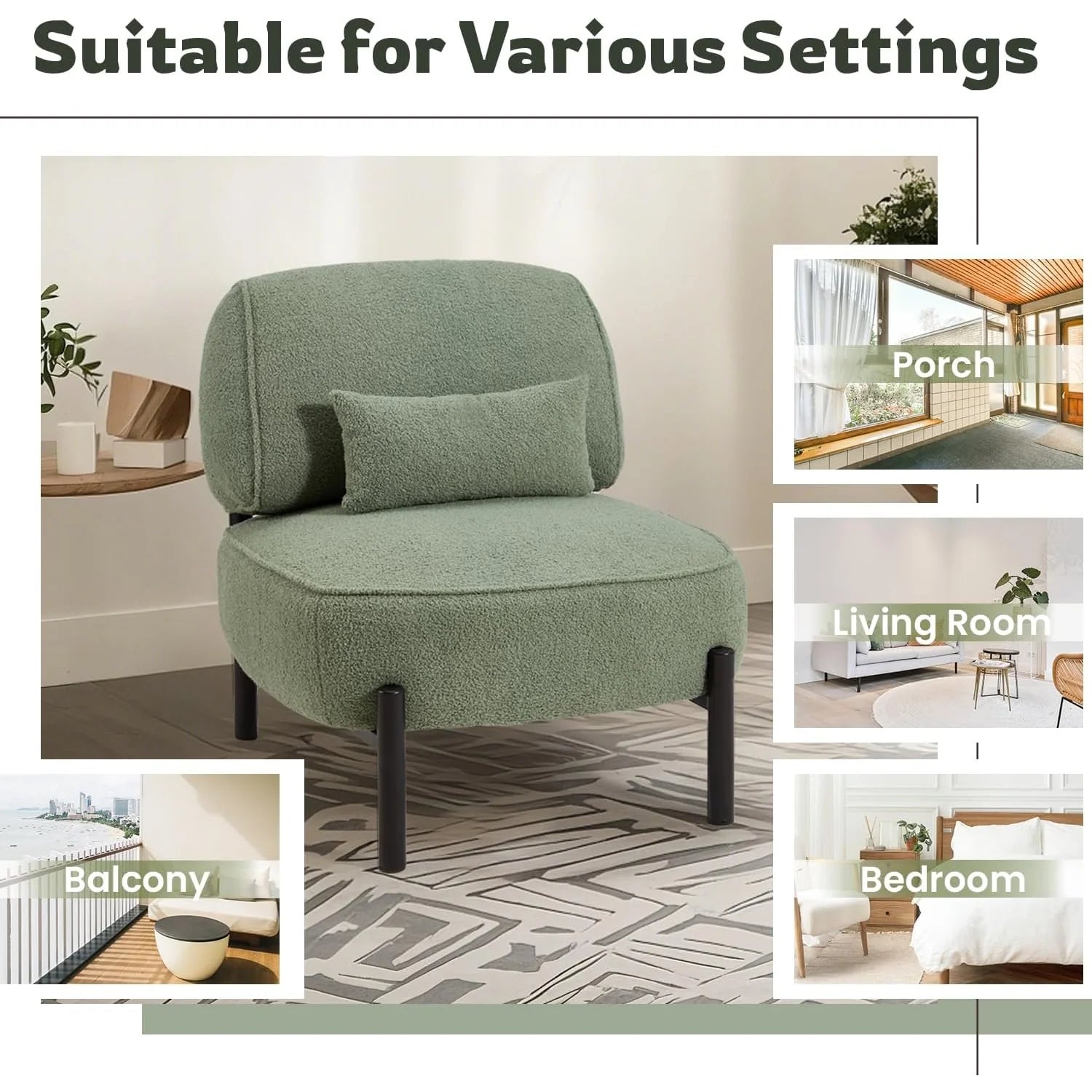 AECOJOY Mid Century Modern Accent Chair, Extra Large Teddy Upholstered Lounge Chair with Pillow