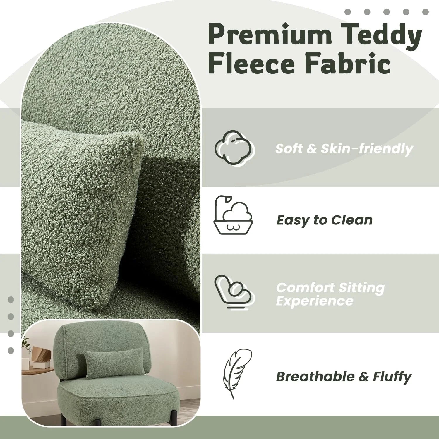 AECOJOY Mid Century Modern Accent Chair, Extra Large Teddy Upholstered Lounge Chair with Pillow
